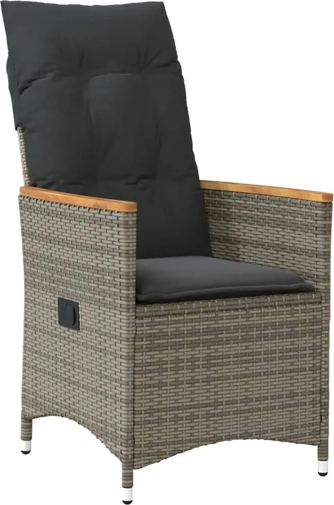 vidaXL Scaun de grădină rabatabil cu perne, gri, poliratan