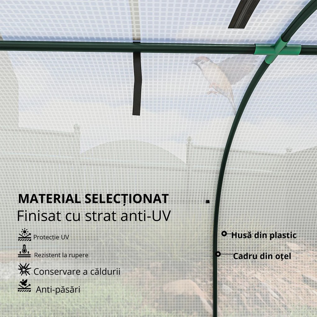 Outsunny Seră, seră din folie rezistentă la iarnă cu ușă cu fermoar rulabilă 395 x 100 x 80 cm Alb | Aosom Romania