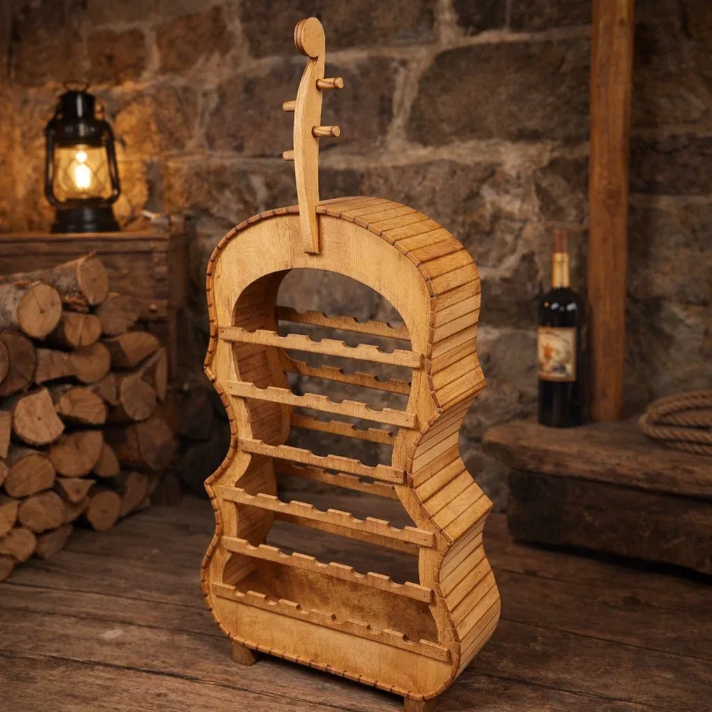 Suport sticle vin din lemn, forma vioara, pentru 5 8 12 28 sticle