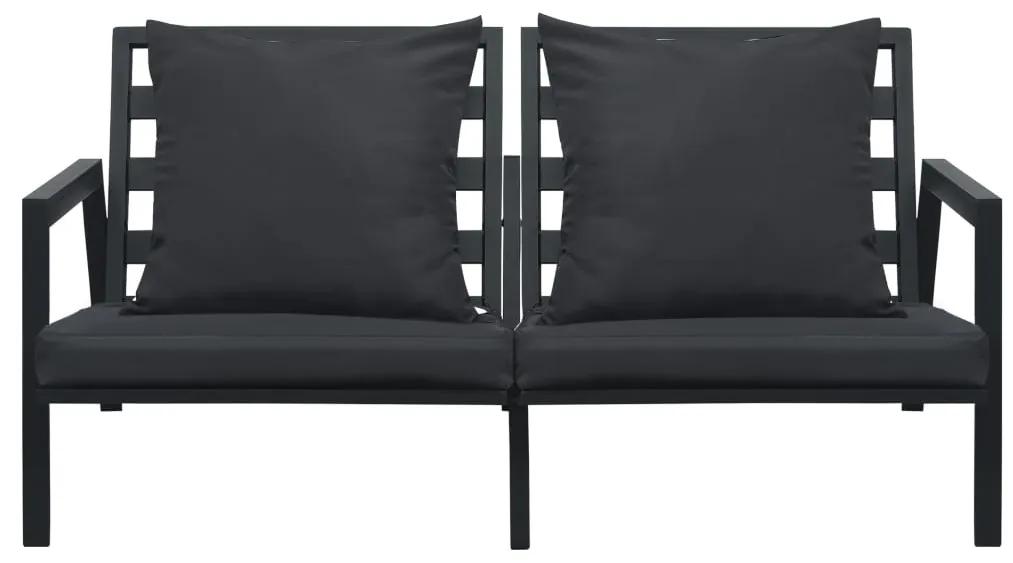 Canapea de gradina cu perne, 2 locuri, gri inchis, aluminiu 2