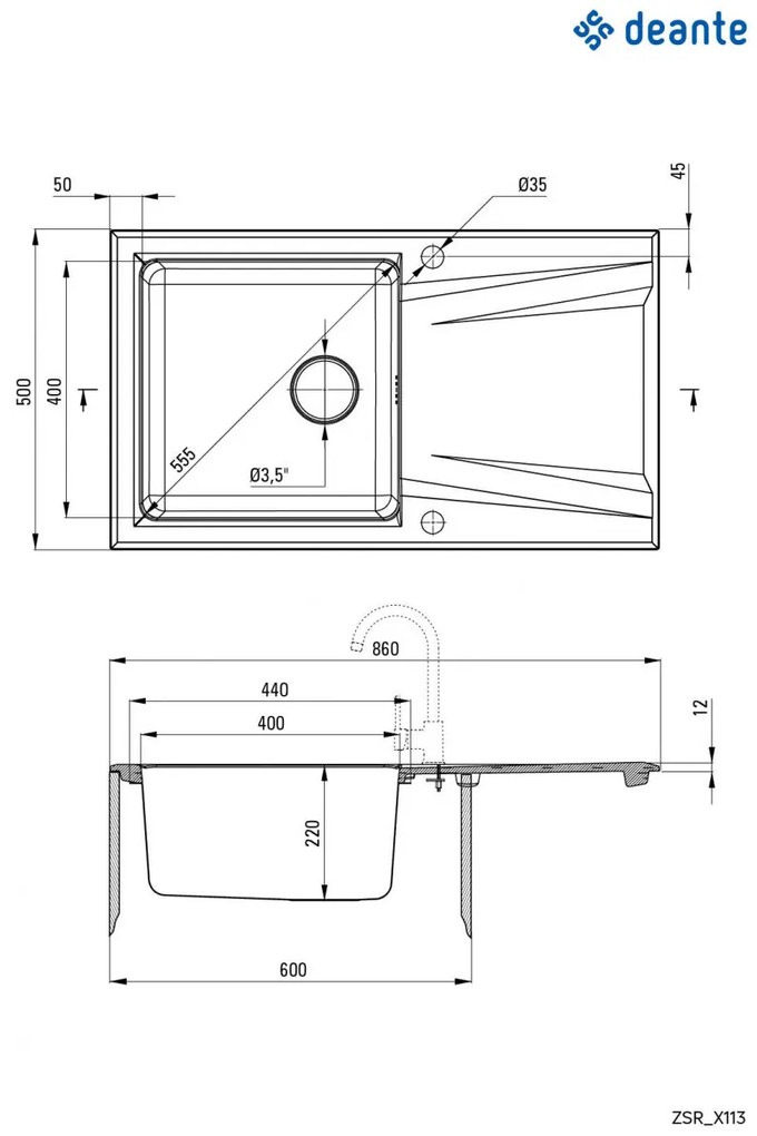 Chiuvetă granit-inox, 1-cuvă cu picurător, Prime, ZSR_G113