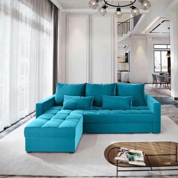Caanapea coltar extensibil ZENOVA 220 x 140 cm, reversibila - albastru
