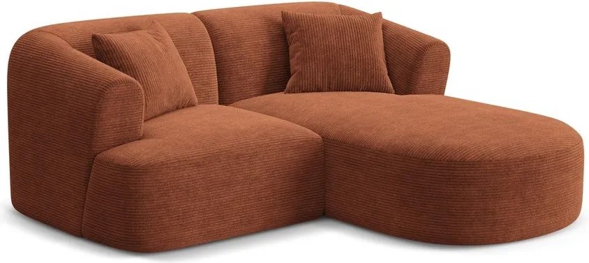 Colțar teracotă cu tapițerie din catifea reiată (cu colț pe partea dreaptă/cu șezlong) Campi – Cosmopolitan Design