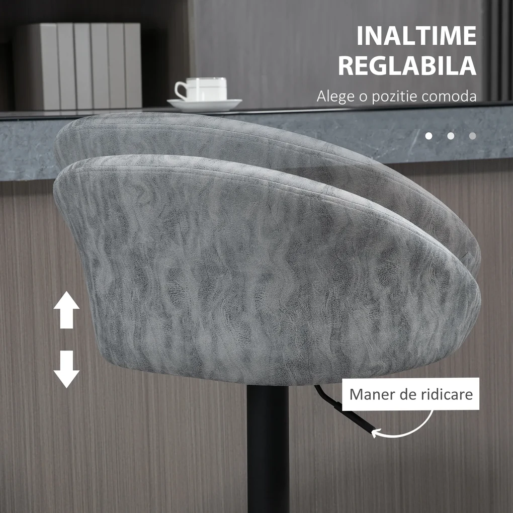 HOMCOM Set 2 Scaune Bar Rotative Piele PU Gri, Confortabile și Reglabile în Înălțime | Aosom Romania