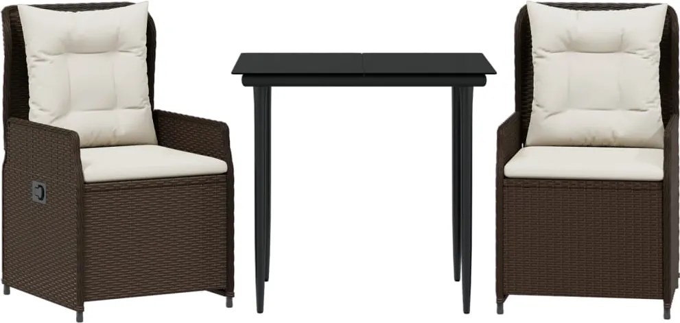 vidaXL Set mobilier de grădină cu perne, 3 piese, maro, poliratan