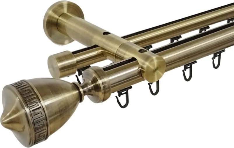 Galerie dublă Versus 25/19 mm aur antic – țeavă profil, prindere perete (Alege marime: 200 cm)