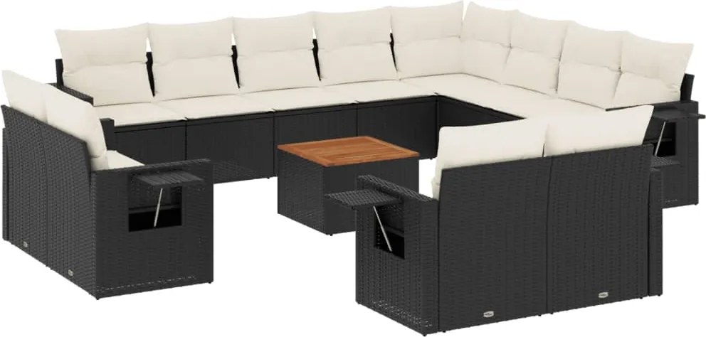 vidaXL Set mobilier de grădină cu perne, 13 piese, negru, poliratan