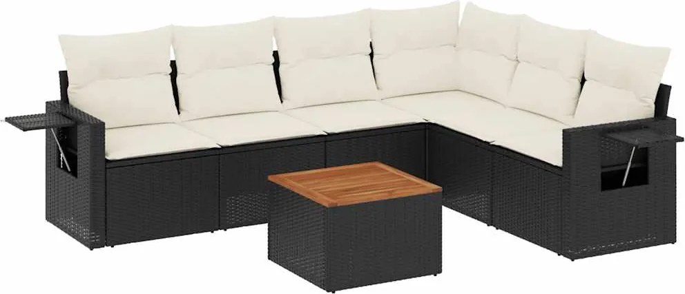vidaXL Set canapele de grădină cu perne, 7 piese, negru, poliratan