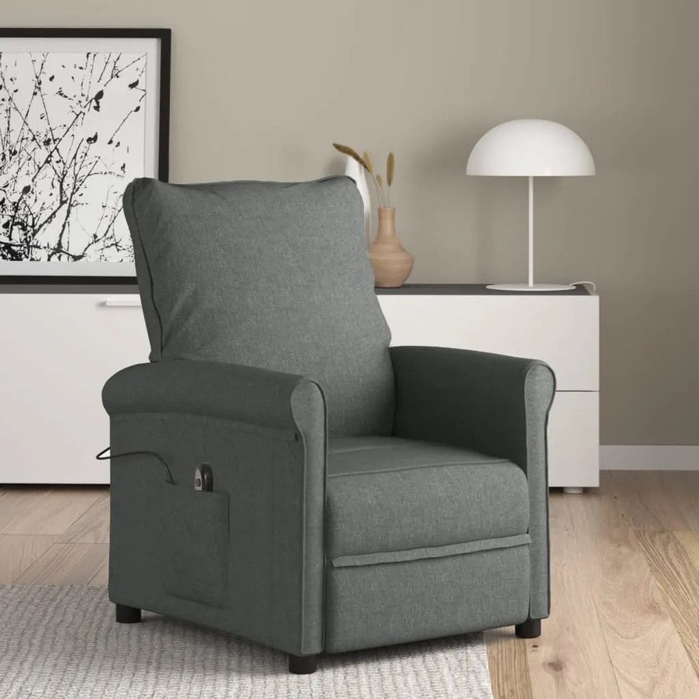 3100372 vidaXL Fotoliu cu ridicare, gri închis, textil