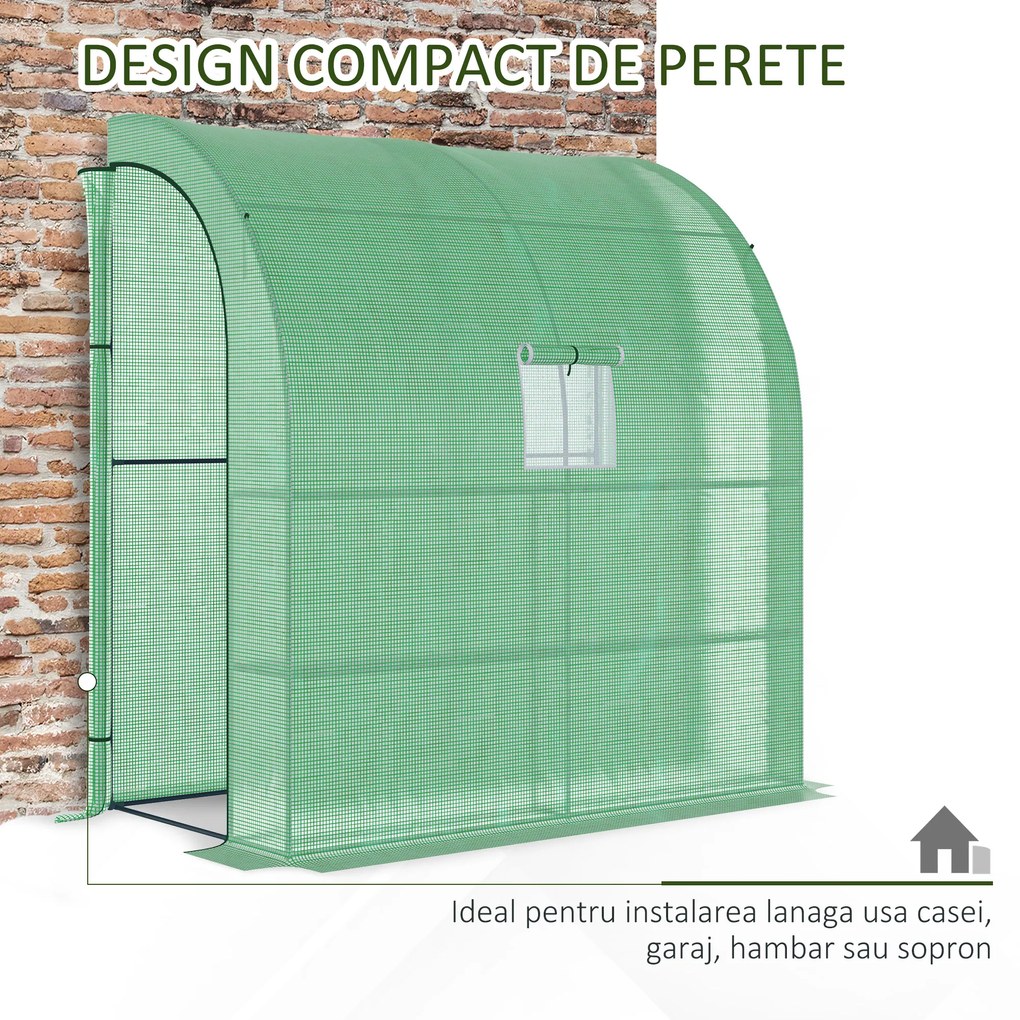 Outsunny Sera de Perete pentru legume, fructe, plante din Otel si PE, protectie plante 200x100x213cm | Aosom Romania