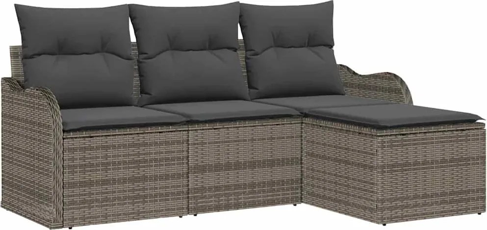 vidaXL Set de canapele pentru grădină cu pernă 4 pcs Gri Rattan poli