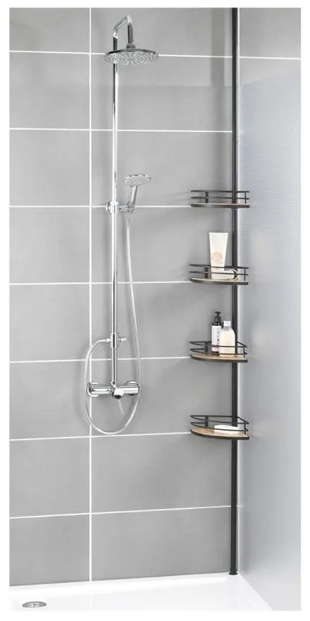 Raft de colț telescopic de colț pentru baie negru mat din bambus Dolcedo – Wenko