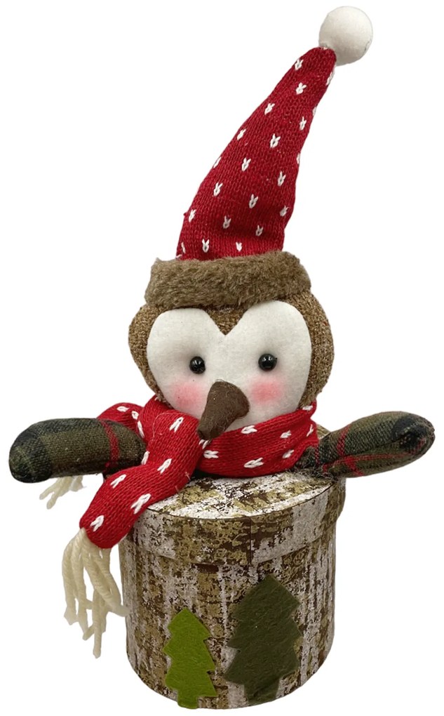 Figurina Craciun Bufnita cu cutie cadouri Country 10x30cm