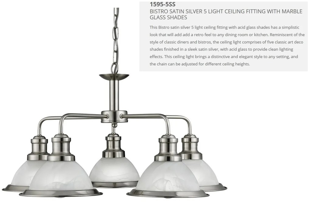 Lustra suspendata design clasic Bistro 5L argintiu satin 1595-5SS SRT
