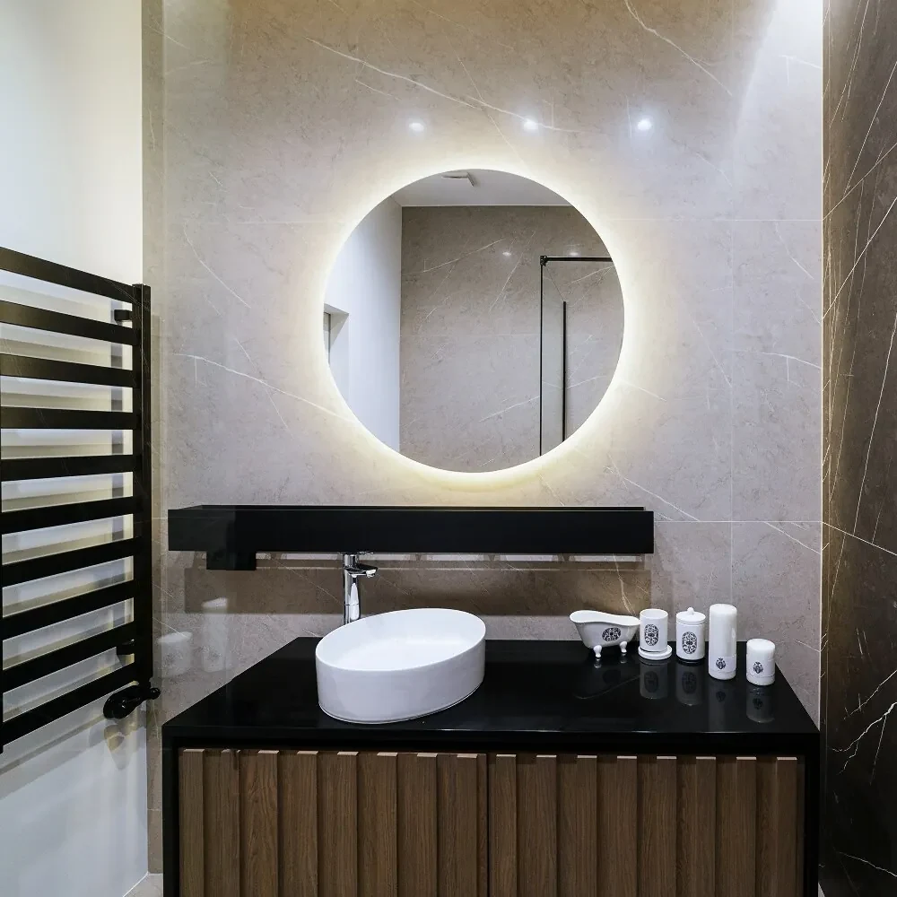 Rotunda oglinda baie iluminare led fi 40 cm Alb cald (3000K)