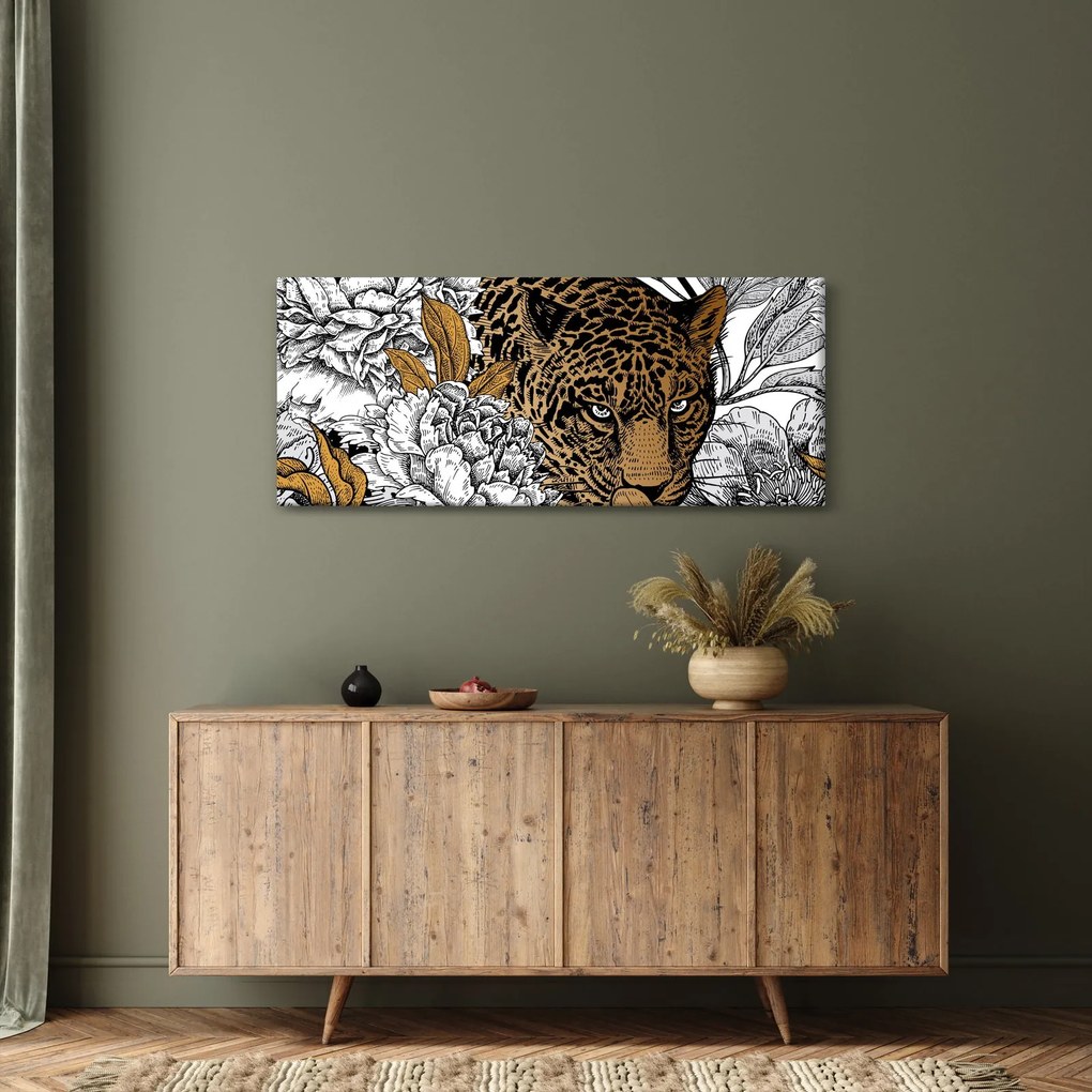 Tablou - Leopard între flori (120x50 cm)
