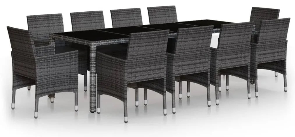 Set mobilier de gradina, 11 piese, gri, poliratan