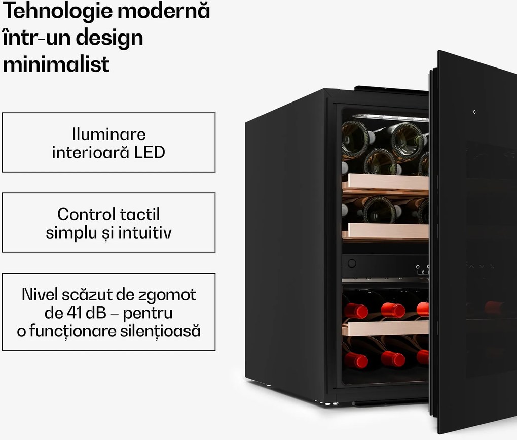 Klarstein Velaire frigider de vinuri încorporabil, Modern și elegant, Protecție UV, Două zone de temperatură, 36 de sticle