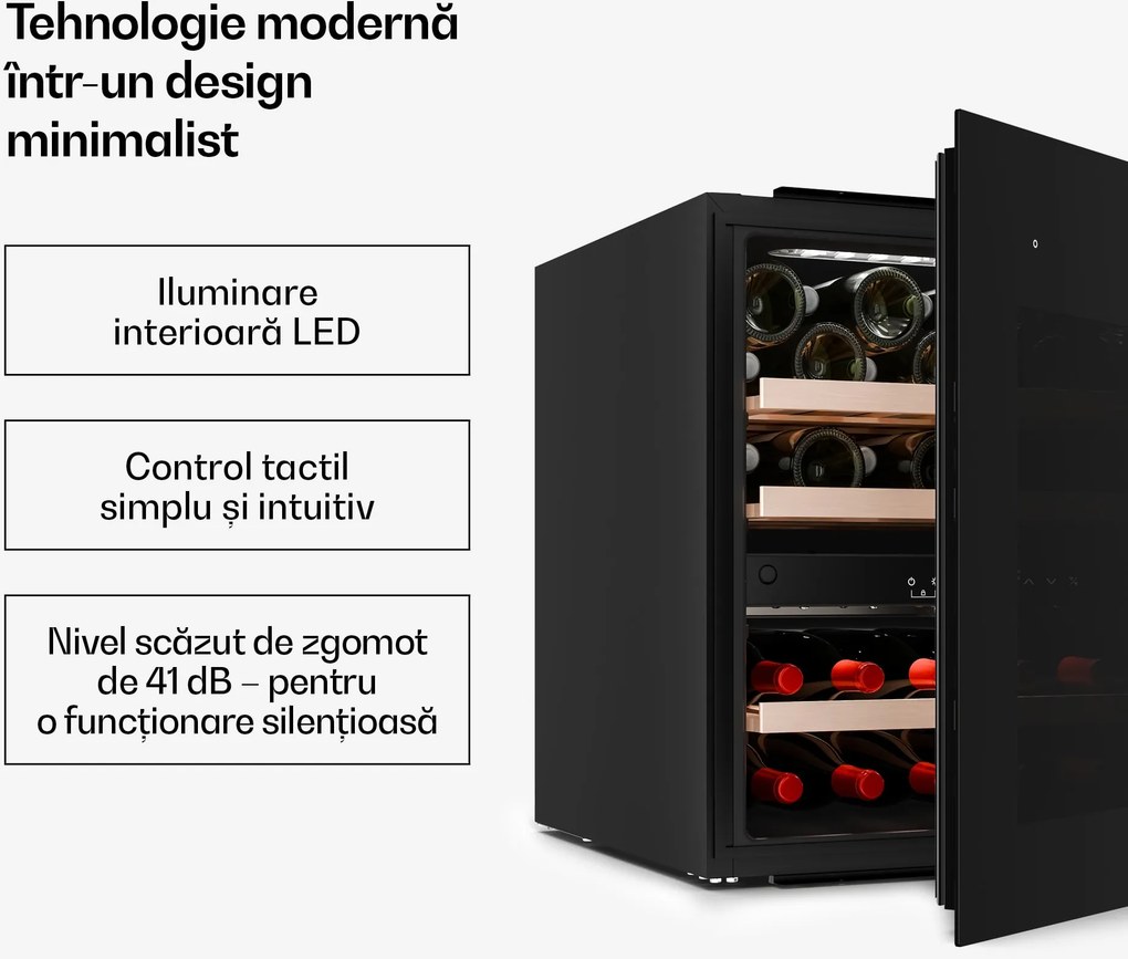 Klarstein Velaire încorporabilă pentru vinuri | Modern, elegant | Protecție UV | Dual-Zone | 36 sticle