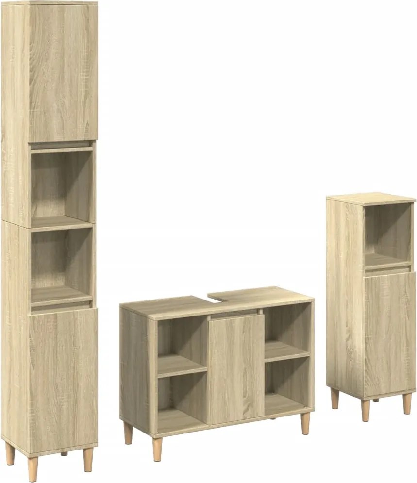 vidaXL Set mobilier de baie, 3 piese, stejar sonoma, lemn prelucrat