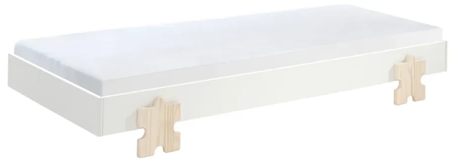 Set 2 paturi stivuibile pentru copii MODULO, din MDF și pin masiv, cu somieră cu lamele inclusă – Vipack