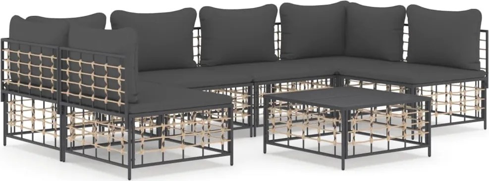 vidaXL Set mobilier de grădină cu perne, 7 piese, antracit, poliratan