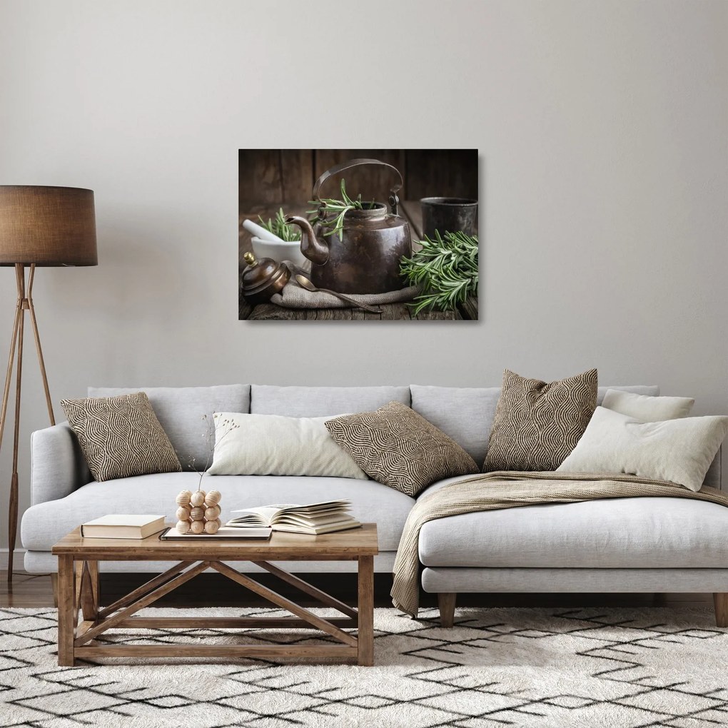 Tablou pe sticlă - Ceainic cu rozmarin (70x50 cm)