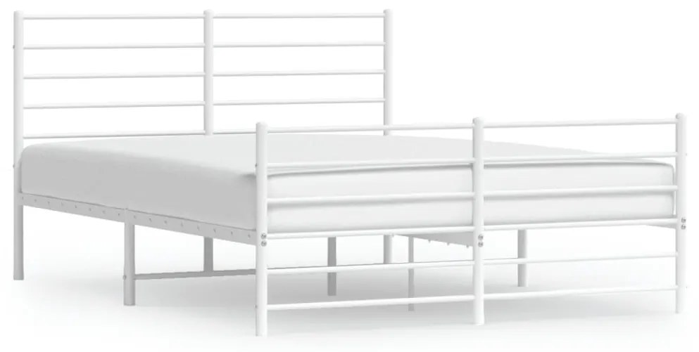 352386 vidaXL Cadru de pat metalic cu tăblie de cap/picioare, alb, 140x190 cm