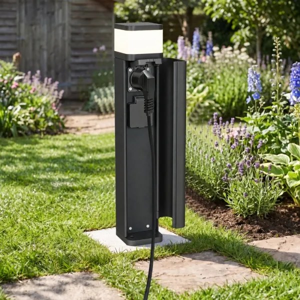 BRILAGI - Lampă de exterior cu 2 prize SCHUKO PILLAR 1xG9/11W/230V IP44 neagră