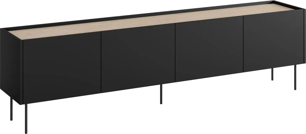 Comodă TV Desin 220 cm cu picioare metalice - negru mat / stejar nagano