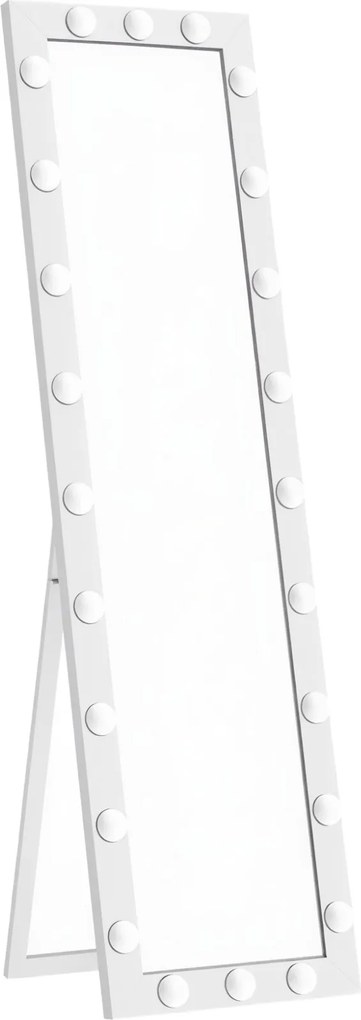 HOMCOM Oglindă de corp întreg 150x40 cm, oglindă LED cu 24 de becuri, 3 nuanțe de lumină, independentă, sprijinită sau pentru montare pe perete, Alb | Aosom Romania