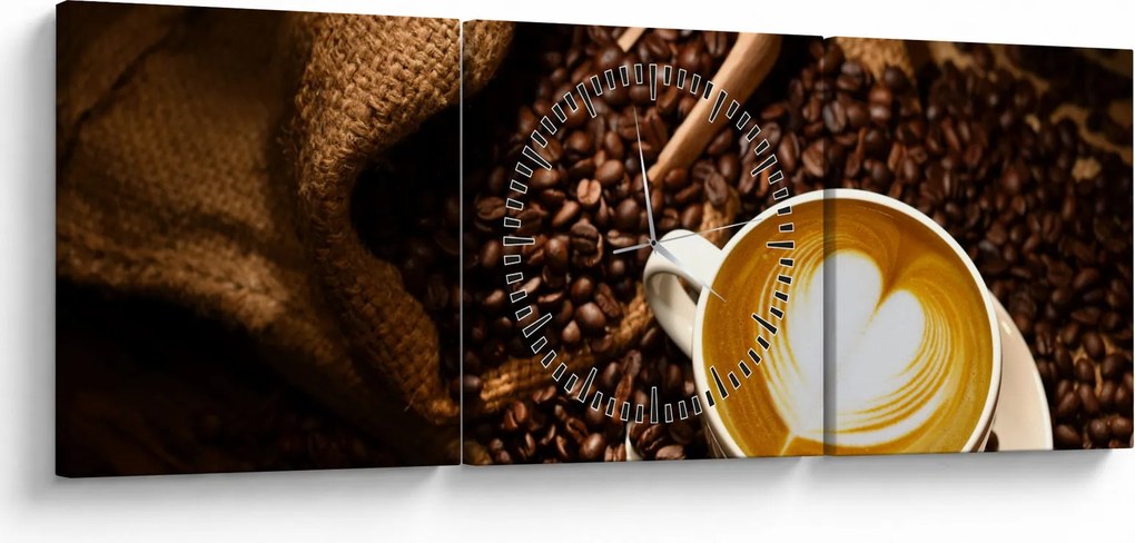 Tablou - O ceașcă de cafea (cu ceas) (90x30 cm)