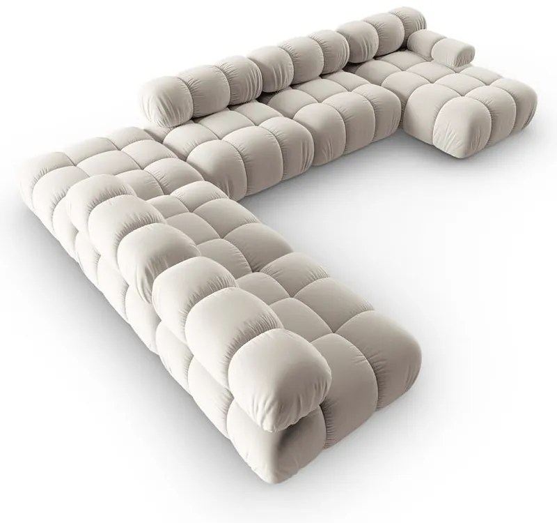 Colțar modular bej cu tapițerie din catifea (cu colț pe partea stângă /în formă de "U") Bellis – Micadoni