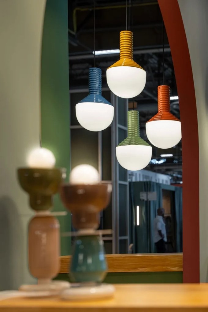 Lustra design retro realizata manual din ceramica si sticla Selaron