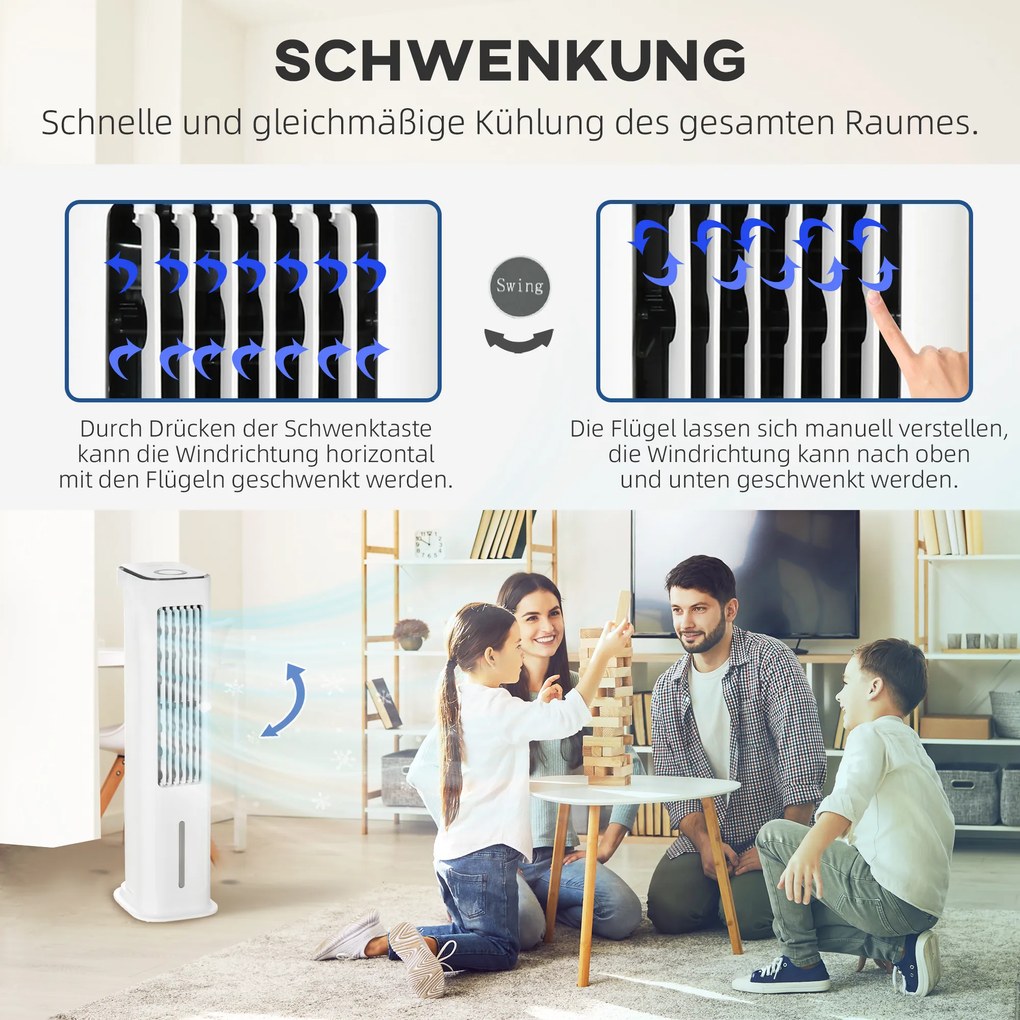 HOMCOM 2 in 1 răcitor de aer cu răcire cu apă 7L rezervor, timer 12h, pentru 20 ㎡ | Aosom Romania