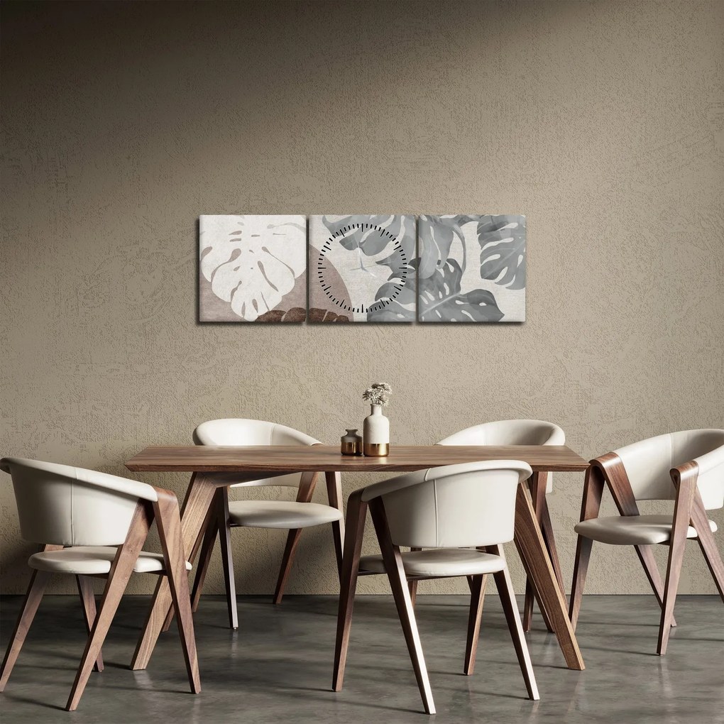 Tablou - Design cu frunze (cu ceas) (90x30 cm)