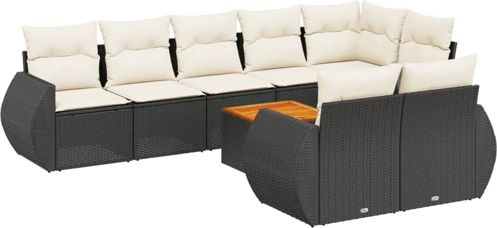 vidaXL Set mobilier de grădină cu perne, 9 piese, negru, poliratan