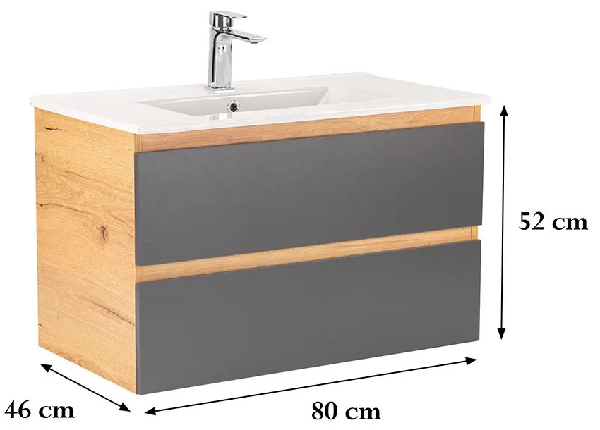 Dulap inferior Vario Forte 80 cu lavoar stejar-antracit
