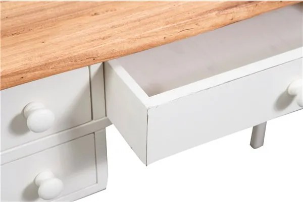 Birou, L100 48 H80 cm, 5 sertare, alb natur antic, lemn masiv