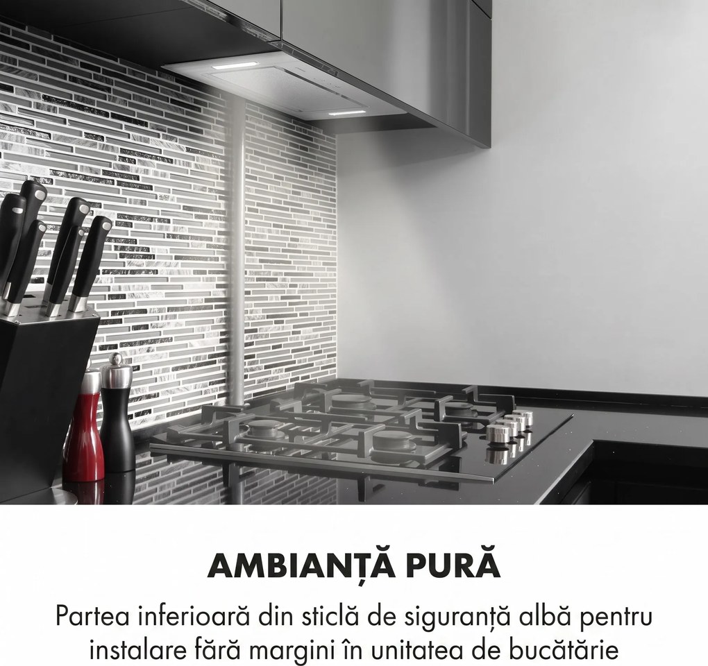 Klarstein Hektor, hotă de aspirare încastrată, 52 cm, 467 m³/h, LED, tactil, sticlă