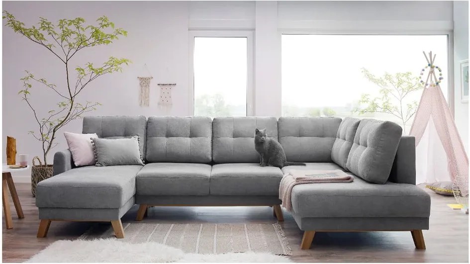 Colțar extensibil cu șezlong pe partea dreaptă Bobochic Paris Balio, gri