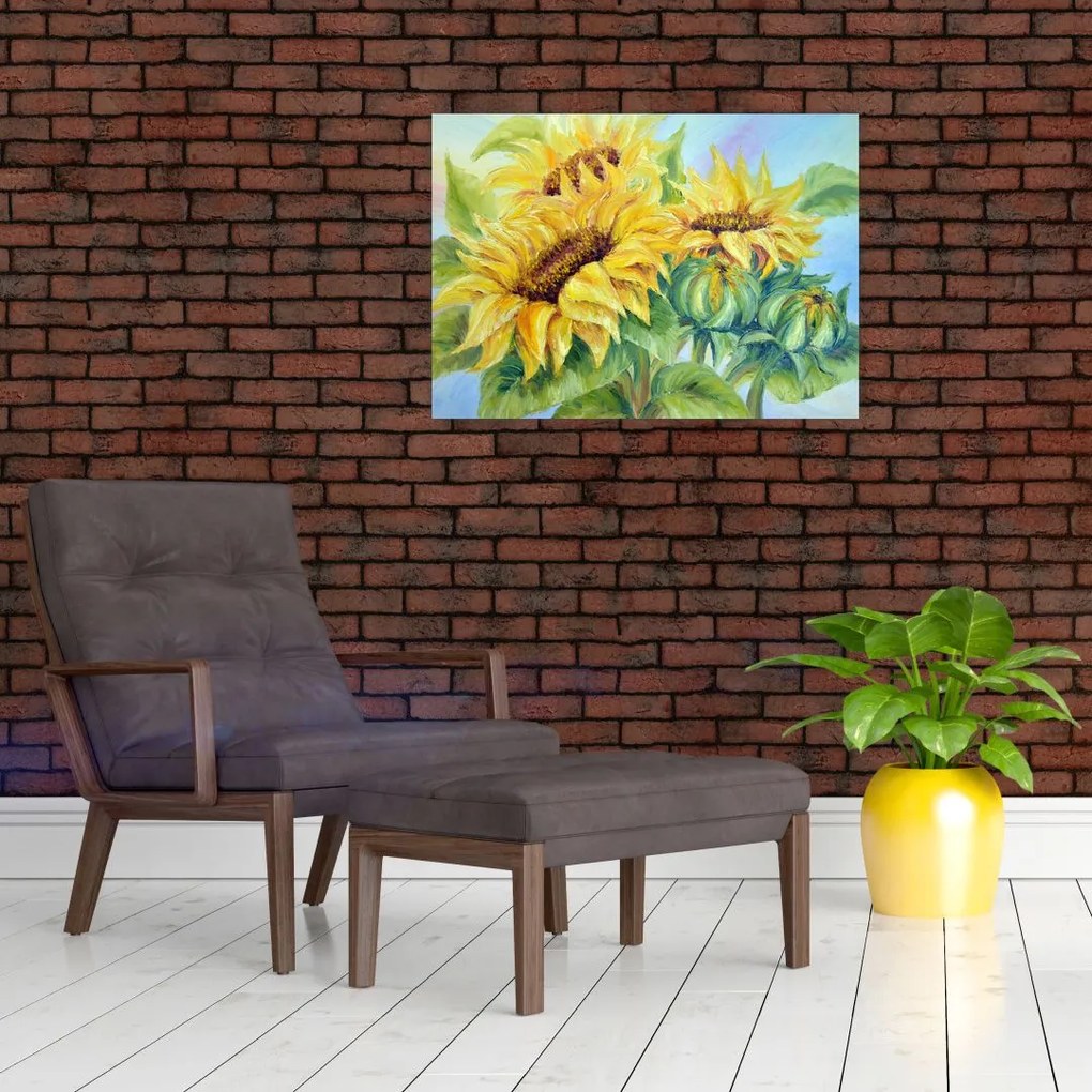 Tablou pe sticlă - Floarea soarelui înflorită (70x50 cm)