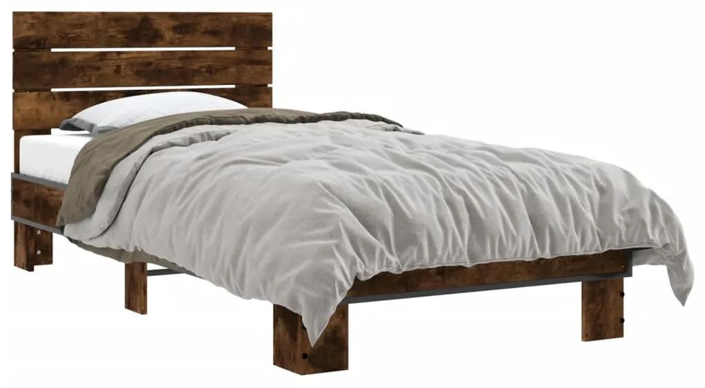 845754 vidaXL Cadru de pat, stejar fumuriu, 90x190cm, lemn prelucrat și metal