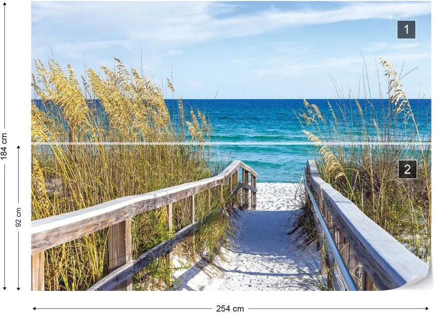 Fototapet GLIX - Sylt White Sand Beach Path Coastal + adeziv GRATUIT Tapet nețesute - 254x184 cm