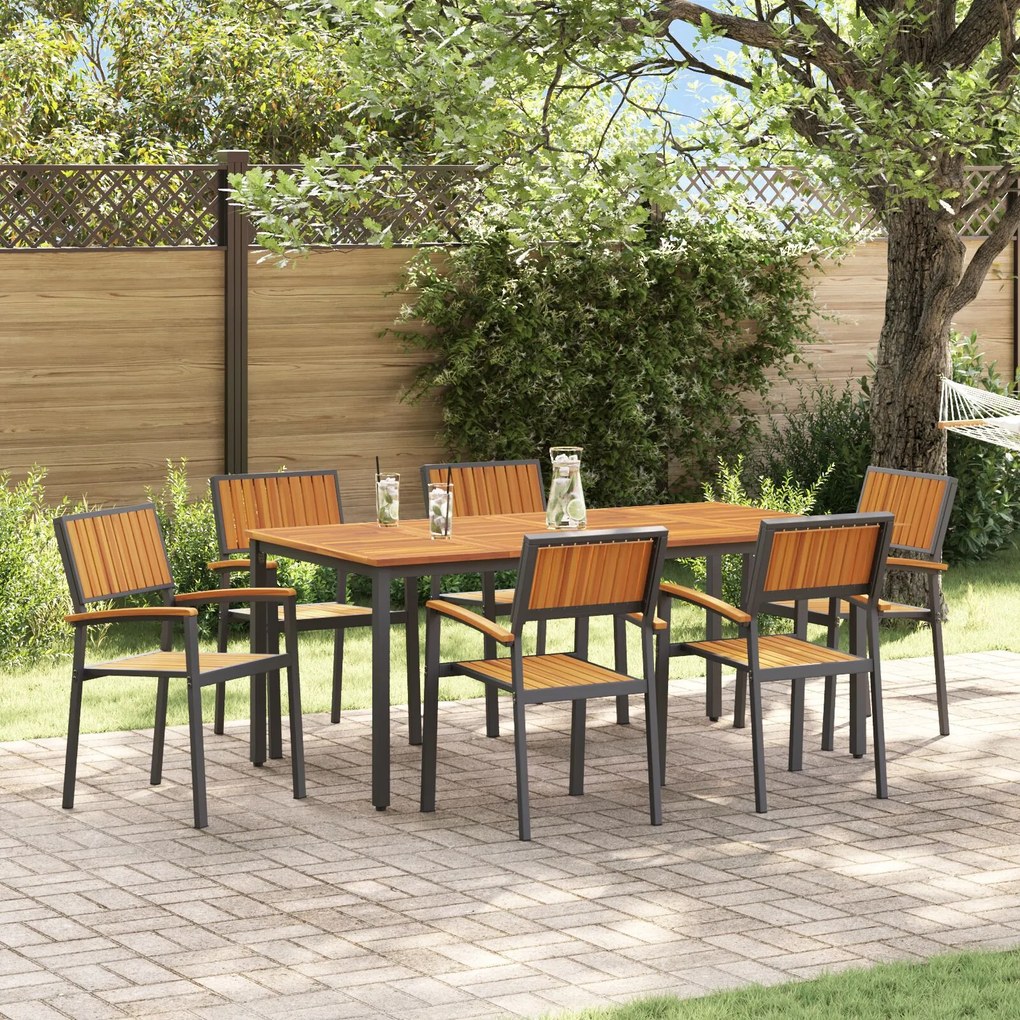 vidaXL Set de masă pentru grădină 7 pcs negru și maro 180 x 90 x 75 cm