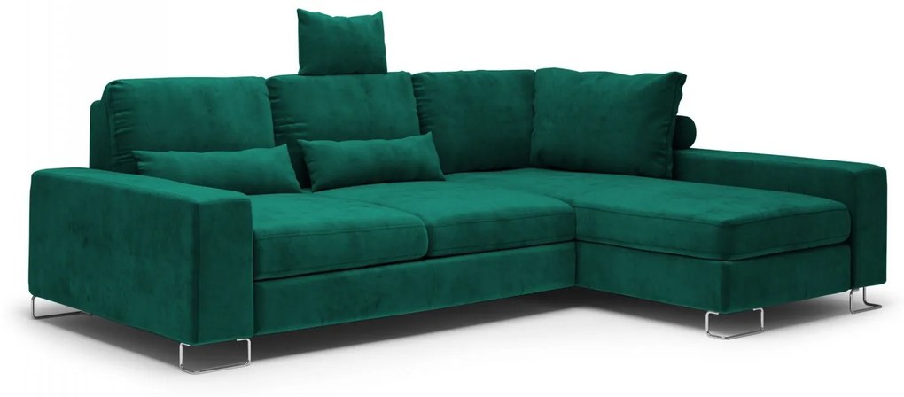 Coltar extensibil Opal, colt pe partea dreapta cu tapiterie din catifea, verde inchis
