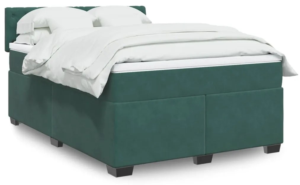 3288639 vidaXL Pat box spring cu saltea, verde închis, 140x200 cm, catifea