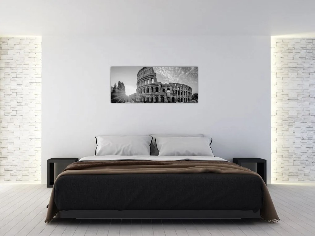 Tablou - Colosseum din Roma, alb-negru (120x50 cm)