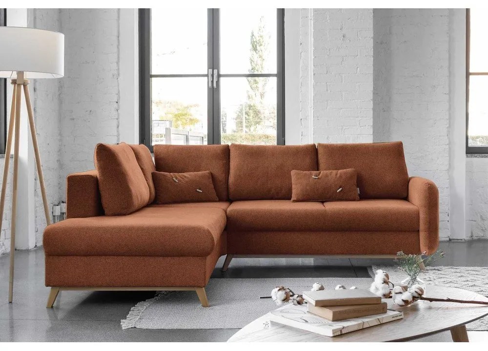 Colțar extensibil cu șezlong pe partea stângă Miuform Scandic Lagom L, portocaliu închis