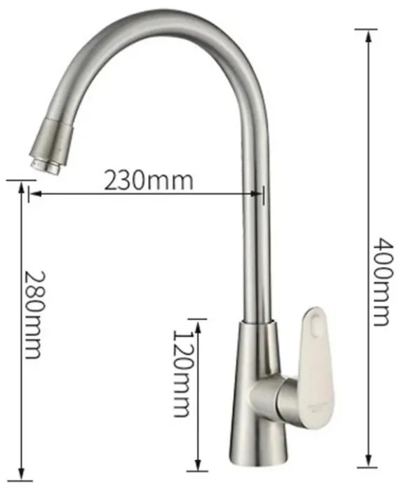 Baterie de Bucătărie, din Inox, Finisaj Satinat, Structură Alamă Turnată, Pipă Rotativă 360°